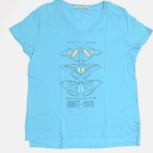 Abbot Main blue V-neck butterfly tee, size M (runs small)